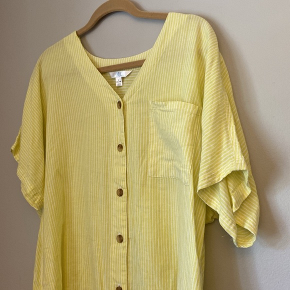 ⭐️ Time & Tru Yellow Stripped Cotton Blend Short Sleeve Blouse size Large - Picture 3 of 6